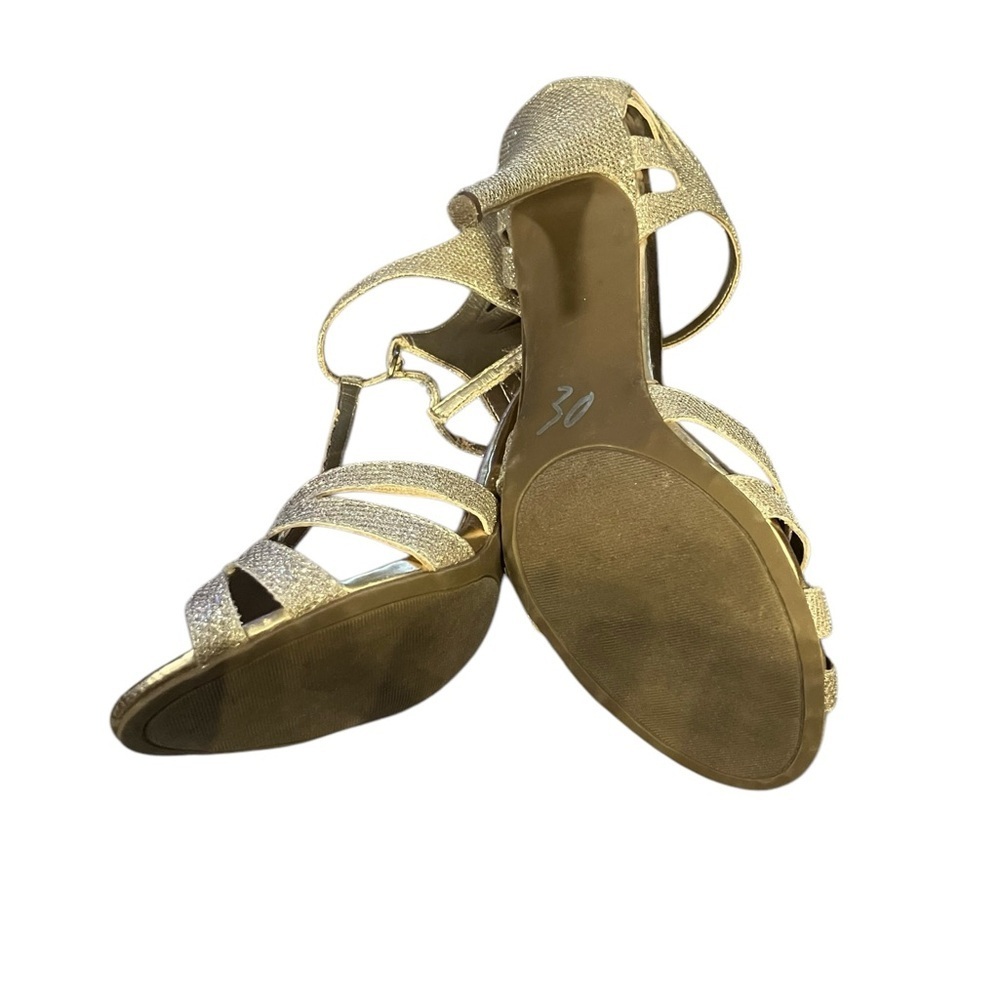 Betsey Johnson Gold Glitter T-Strap Open-Toe Stiletto Heels - Picture 12 of 14